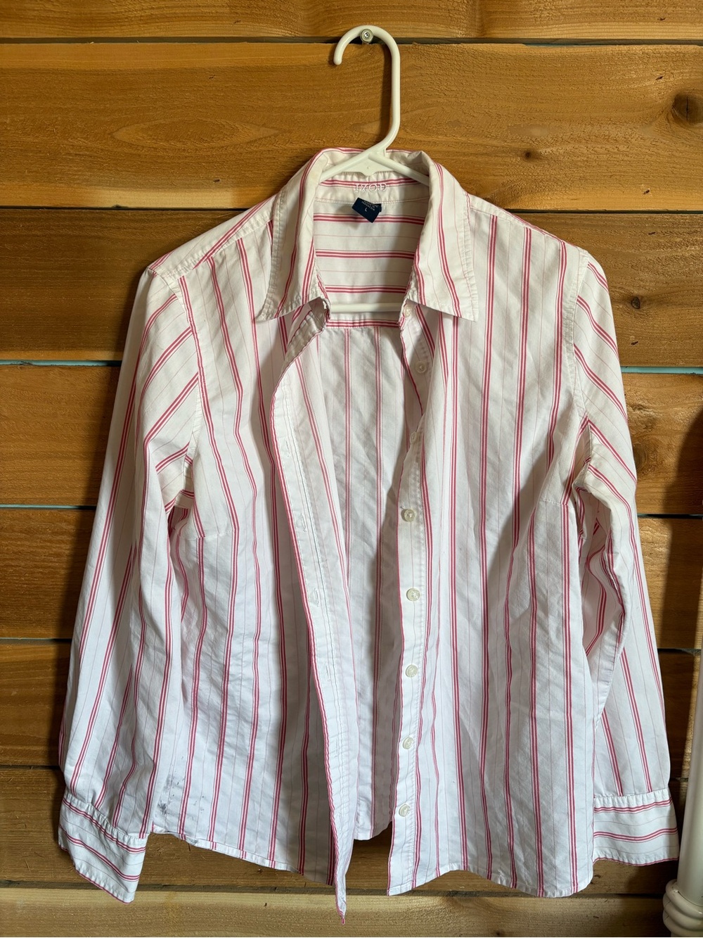 Izod White Shirt with Pink Vertical Stripes - Men's Button Down